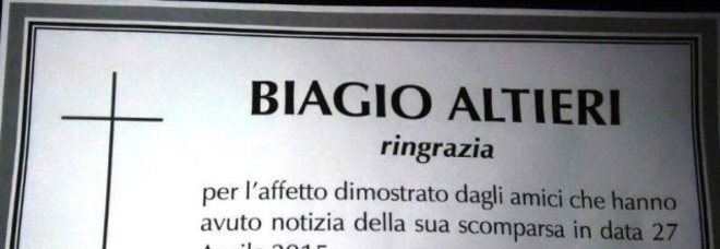 Manifesto del presunto morto Biagio Altieri